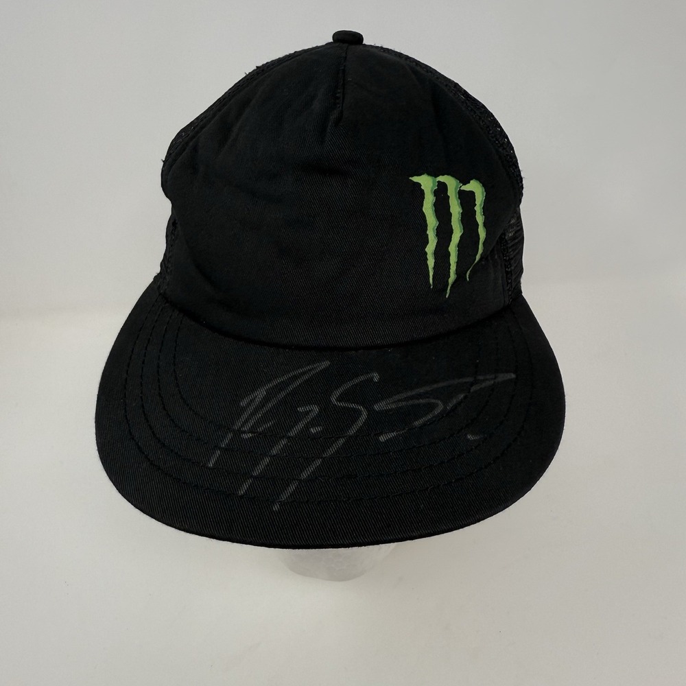 Monster Energy Drink Logo Black Foam Front‎ Mesh Trucker Hat Snapback Cap Signed